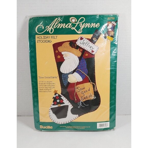 Bucilla Alma Lynne 83798 Holiday Felt Stocking Santa Kit Vintage 1997 NEW - Picture 1 of 7